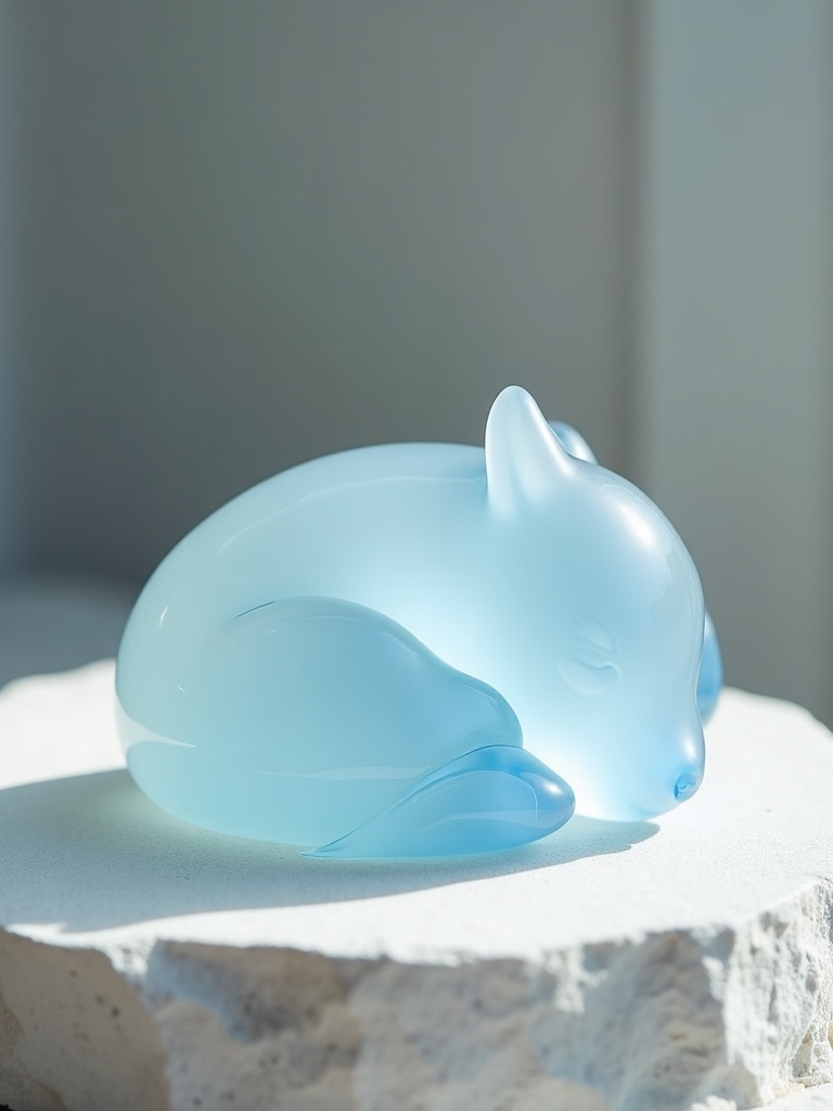 A solid glass sphere with a ribbon of pale blue through the centre