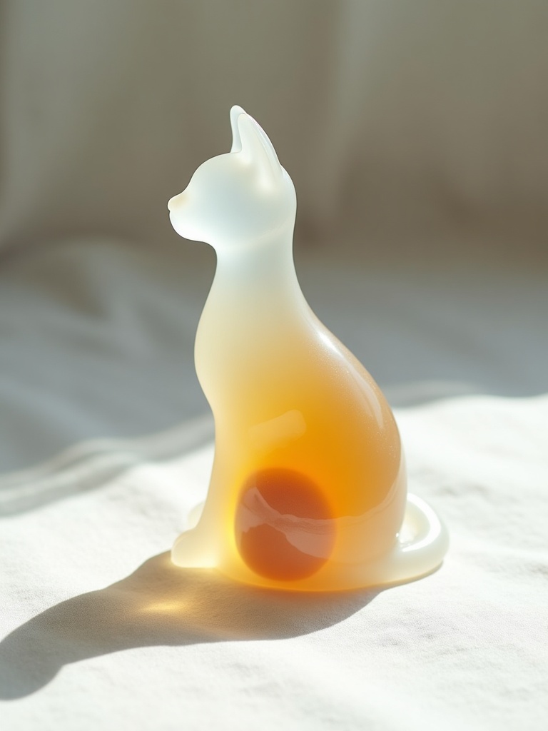 A heavy solid glass form with amber and grey swirled inside