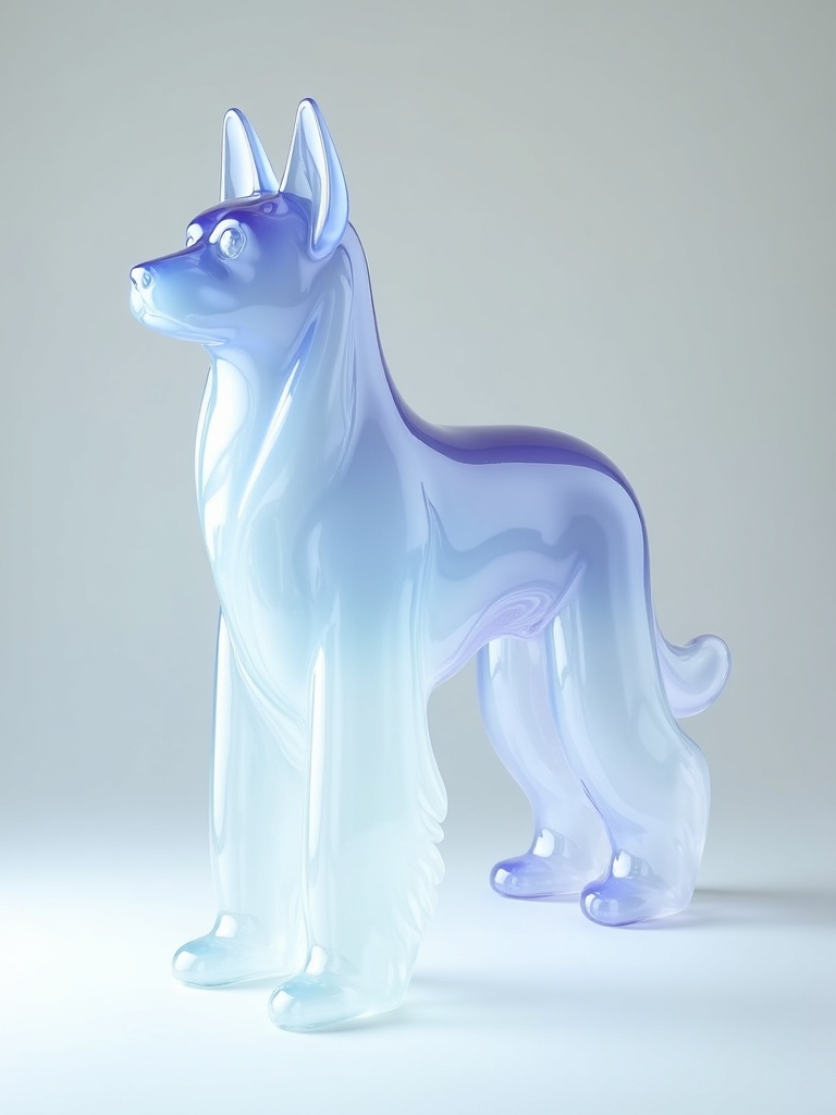 A tall solid glass form with layered colour suspended inside